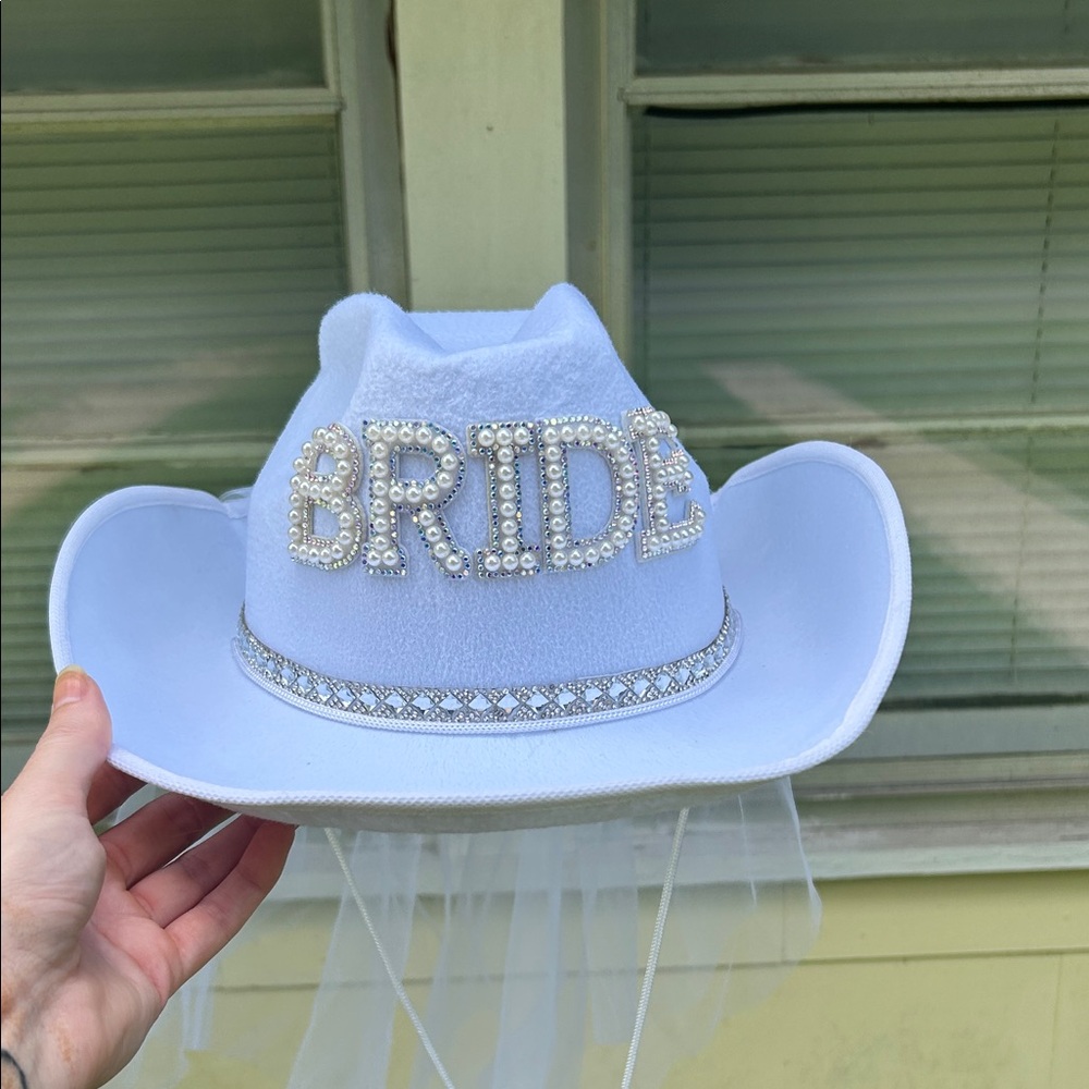 White Bride Cowboy Hat with Veil